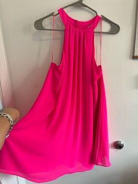 Astr Hot Pink Pleated Halter Dress